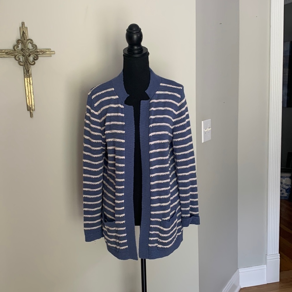 Blue and ivory stripe cardigan Market and Spruce size M excellent condition